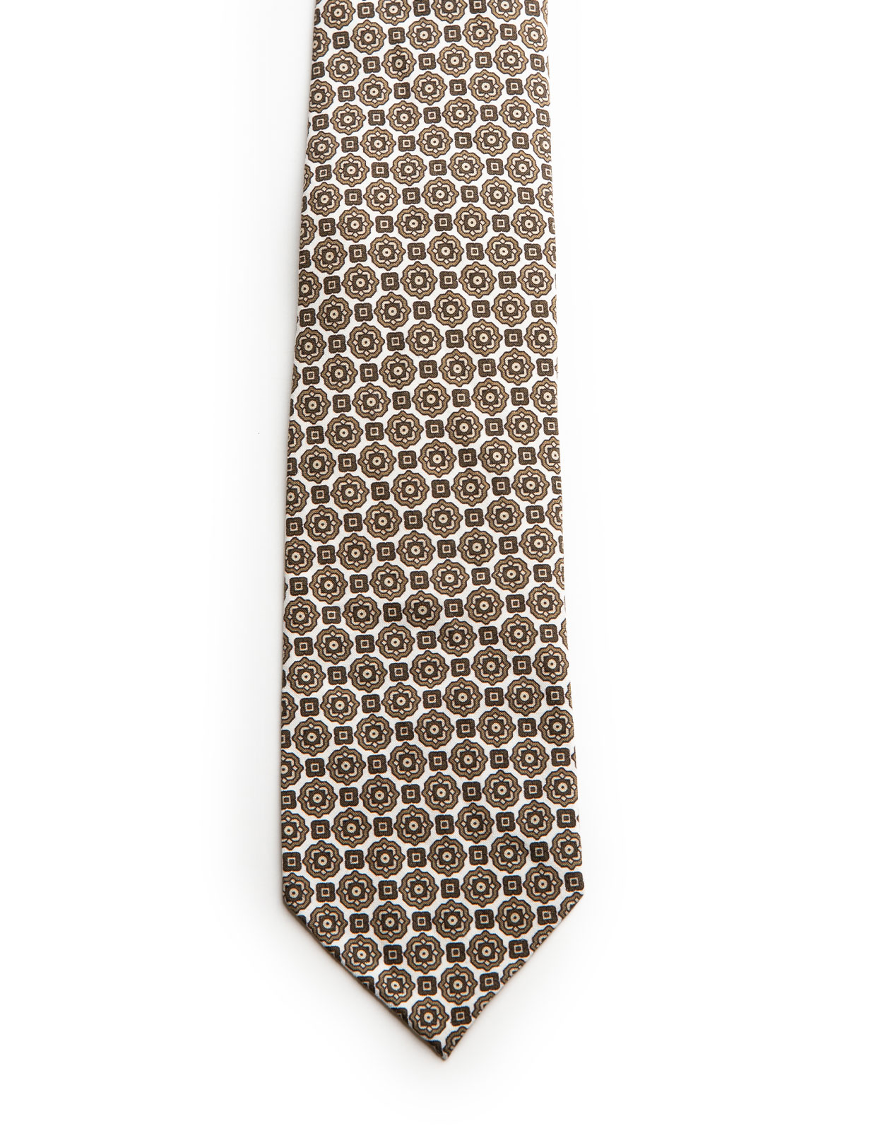 Untipped Tie Linen Silk White/Khaki Tile