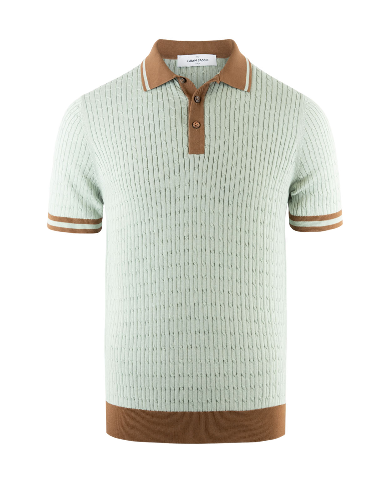 Cable Retro Polo Shirt Sage/Brown