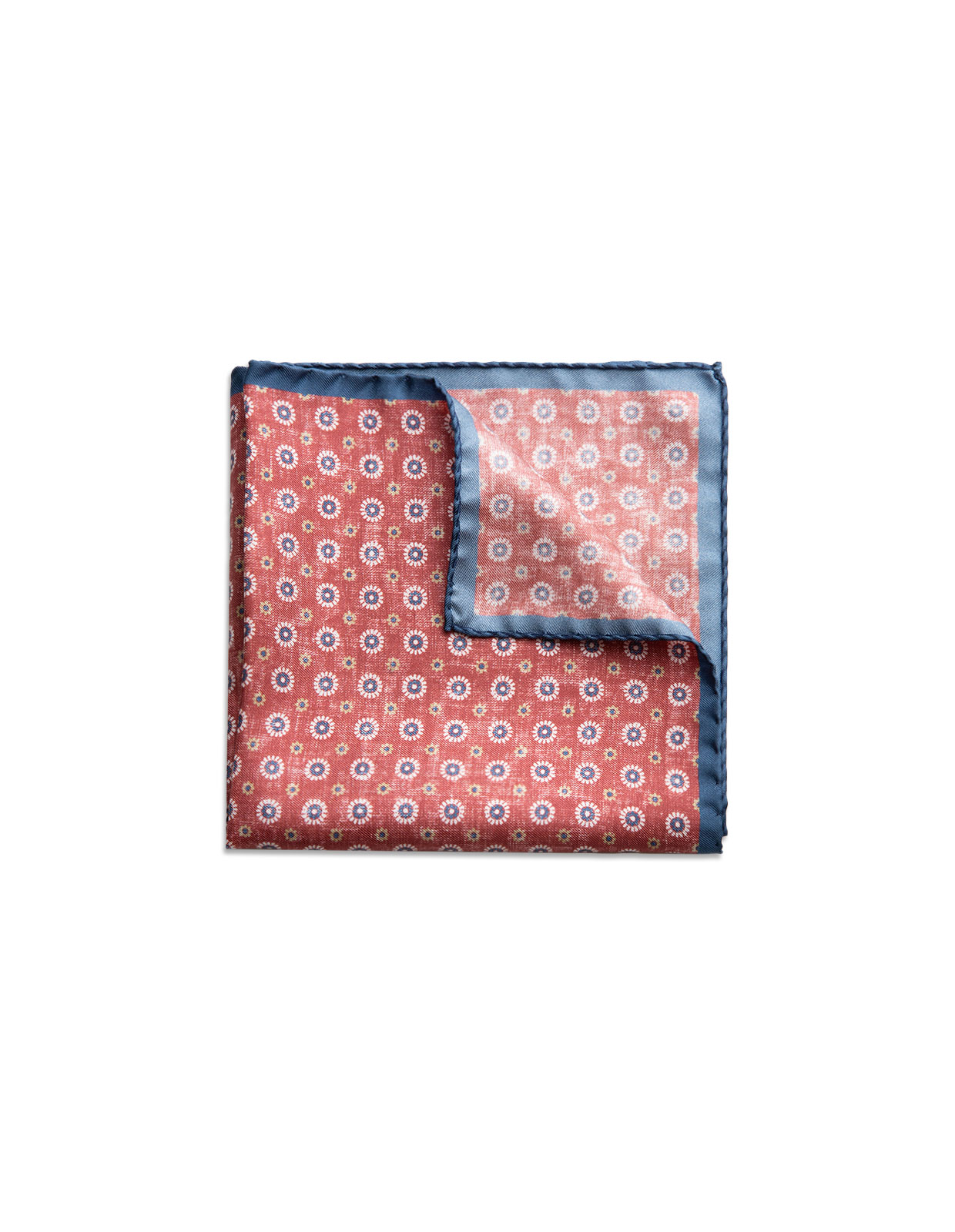 Pocket Square Printed Silk Washed Red/Daisy
