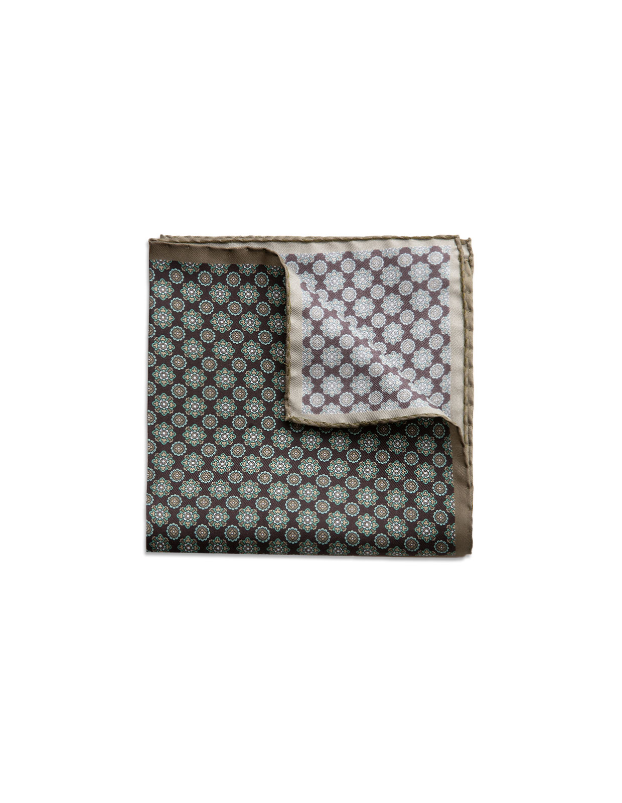 Pocket Square Printed Silk Dk. Brown/Green Tile