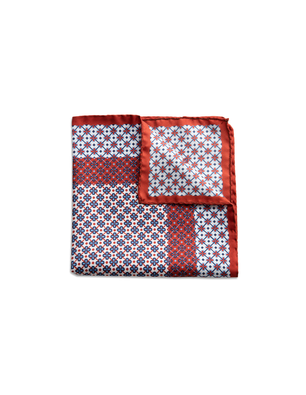 Pocket Square Printed Silk Red/White Flowers