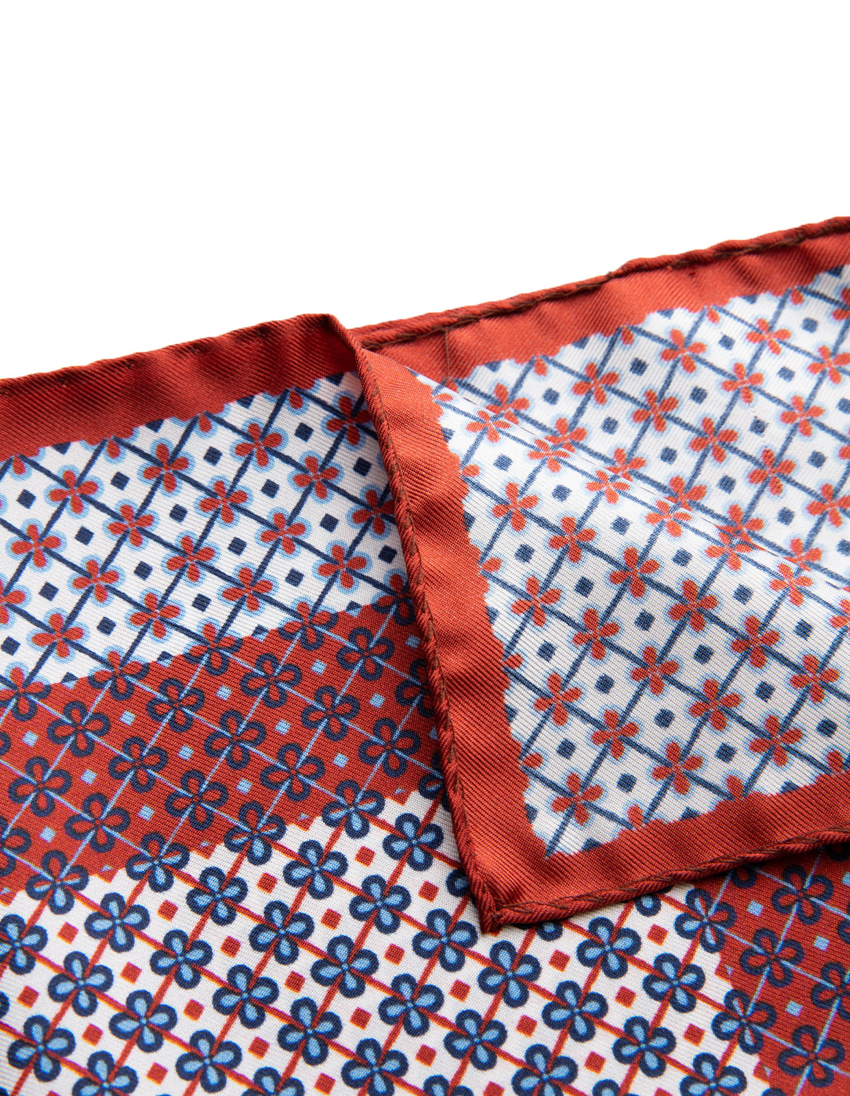Pocket Square Printed Silk Red/White Flowers