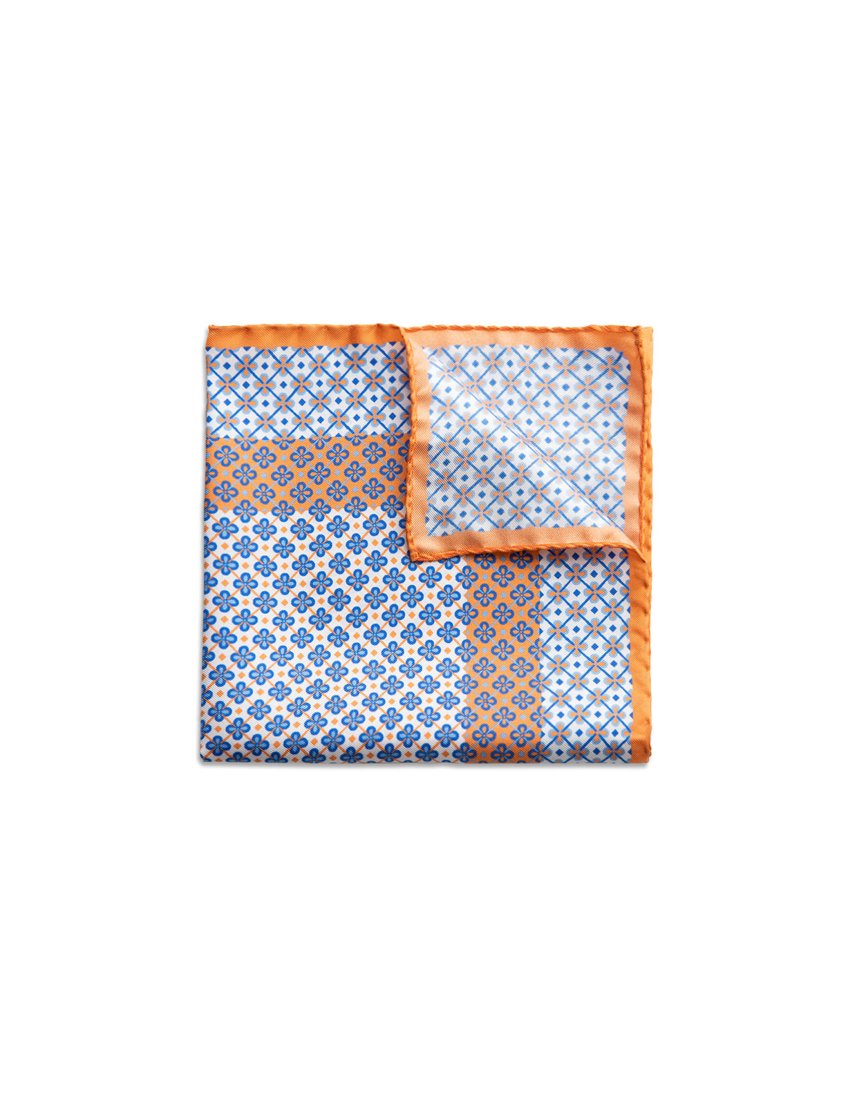 Pocket Square Printed Silk Orange/White Flowers