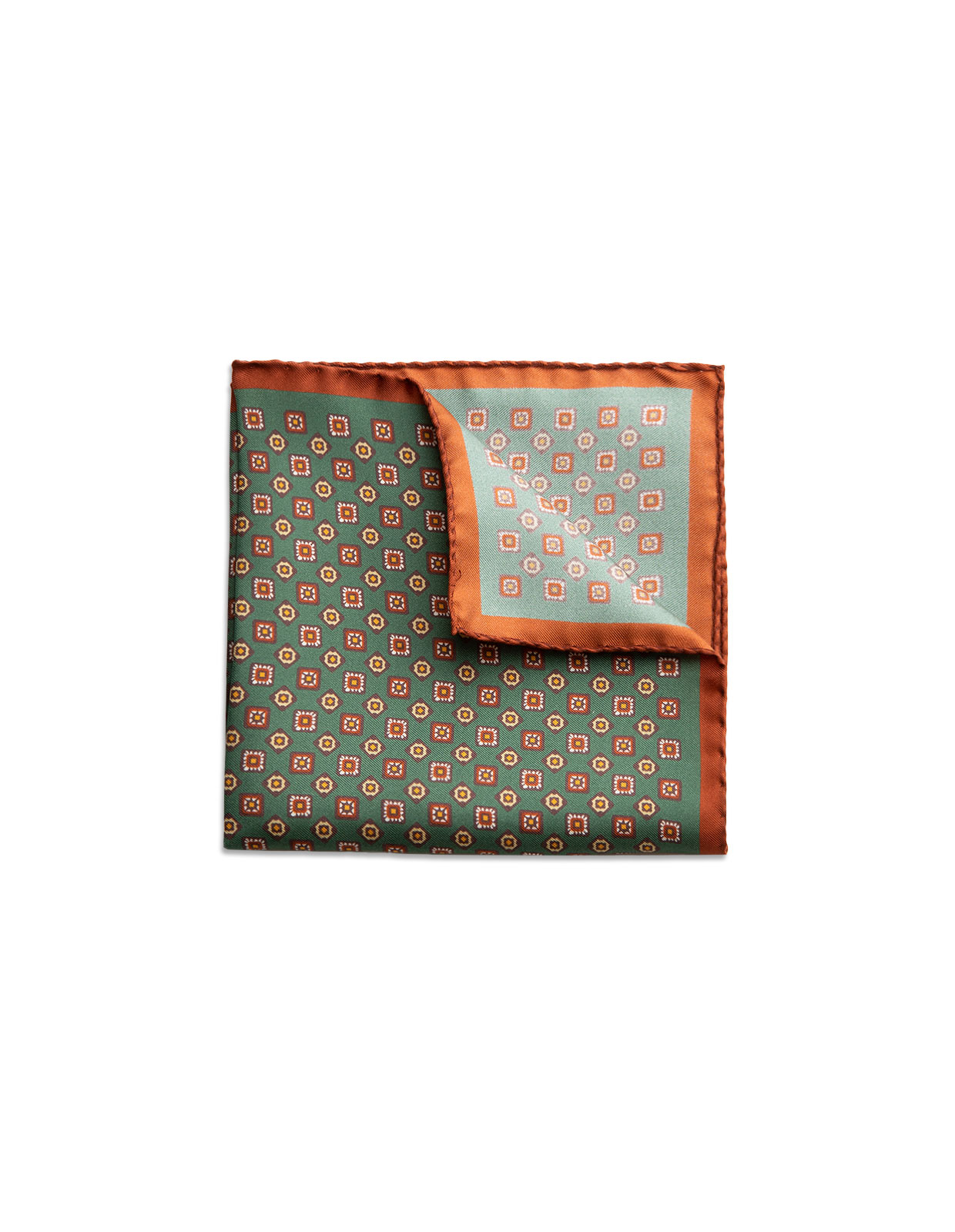 Pocket Square Printed Silk Olive/Tile Print