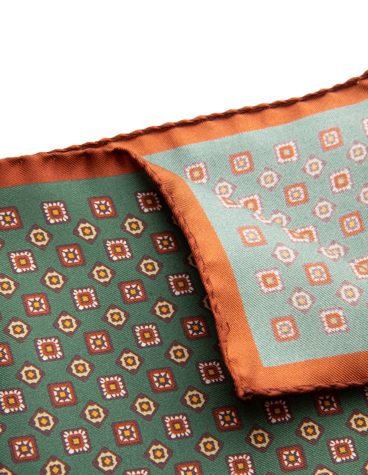 Pocket Square Printed Silk Olive/Tile Print