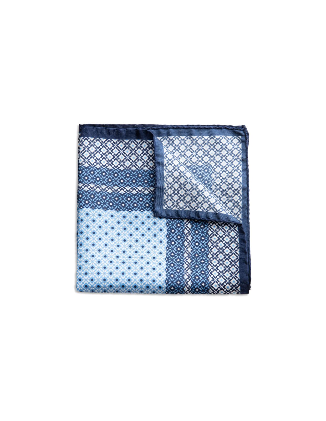 Pocket Square Printed Silk Navy/Blue/White Misc