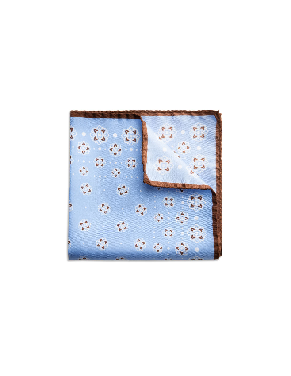 Pocket Square Printed Silk Blue/Brown w. Flower