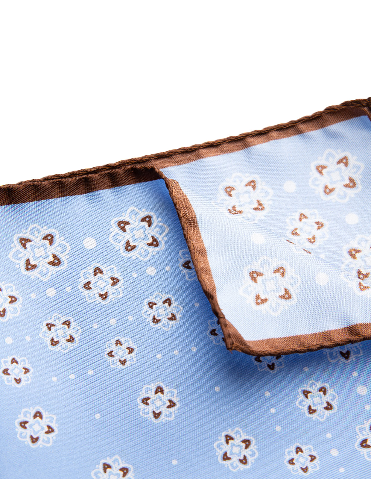 Pocket Square Printed Silk Blue/Brown w. Flower