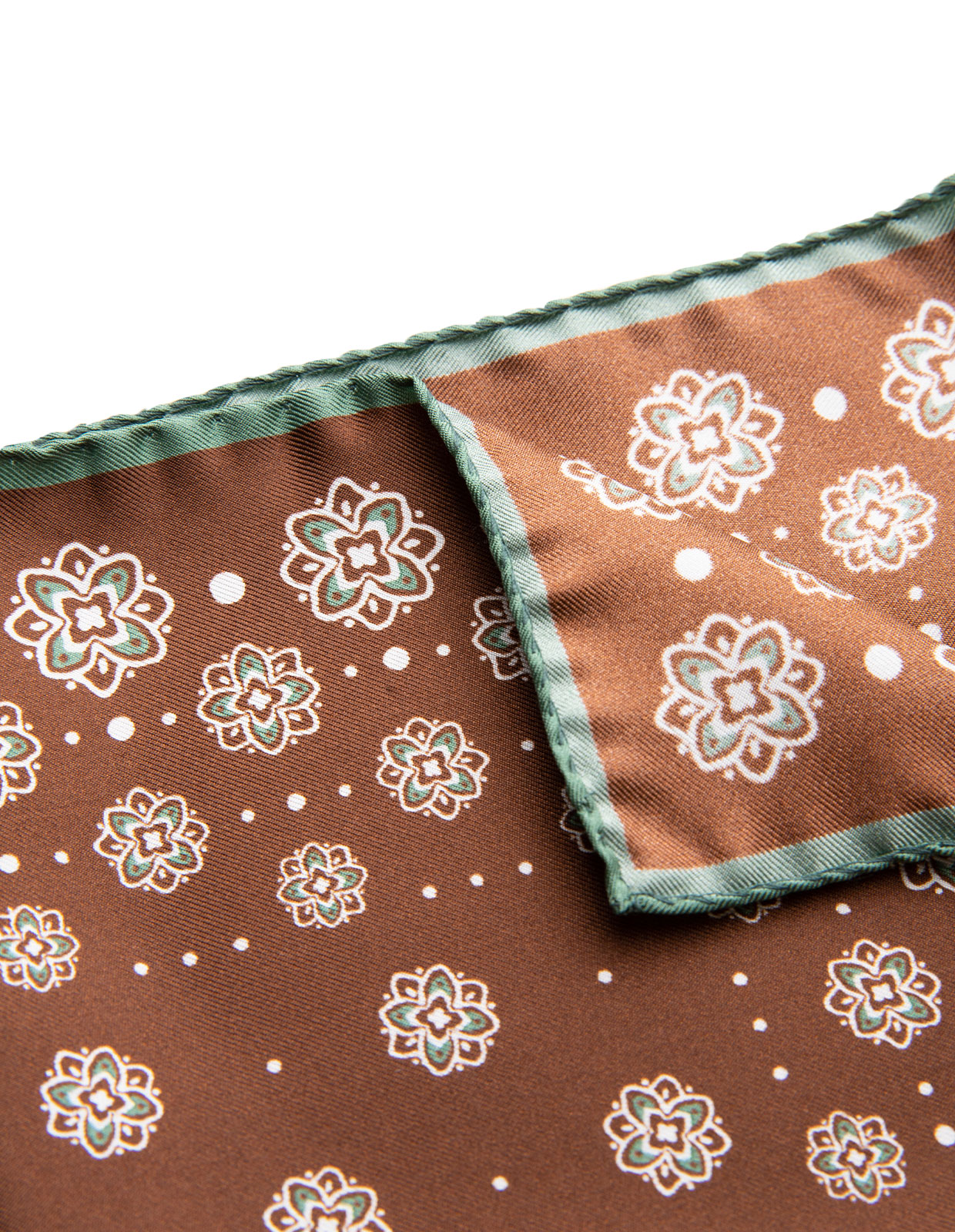 Pocket Square Printed Silk Brown/Green w. Flowe