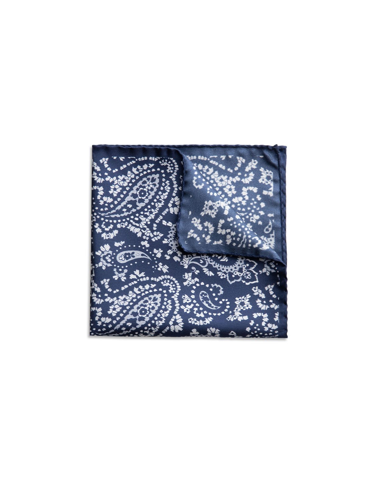 Pocket Square Printed Silk Big Paisley/Navy Blu