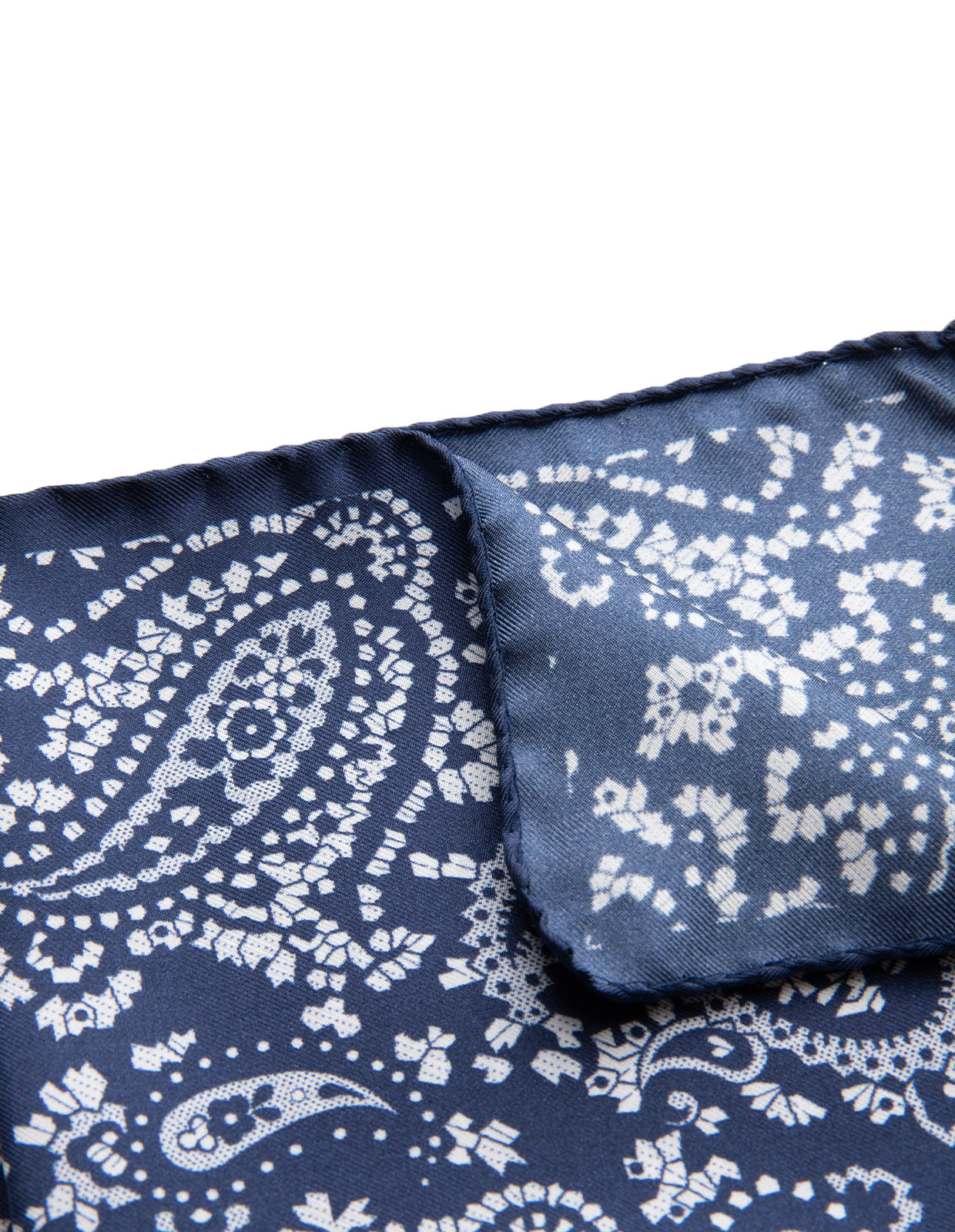 Pocket Square Printed Silk Big Paisley/Navy Blu