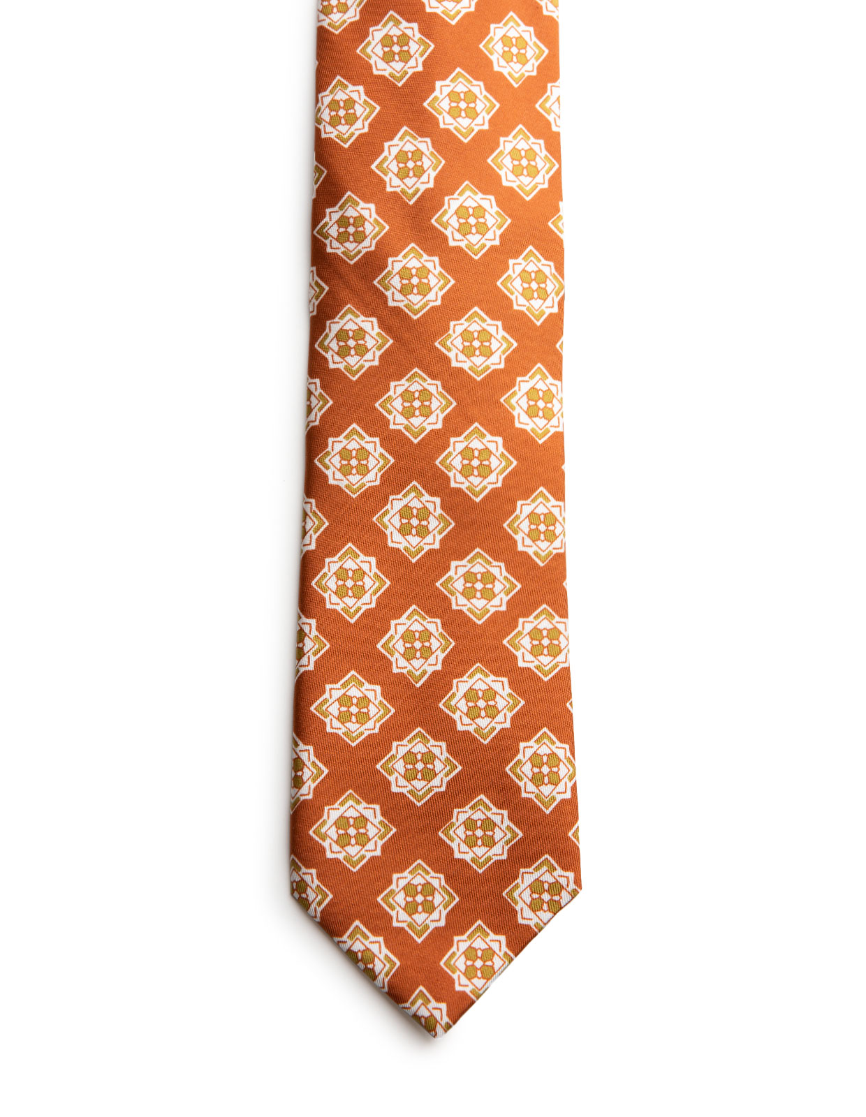 Printed Silk Tie Lined Brick Red/Olive