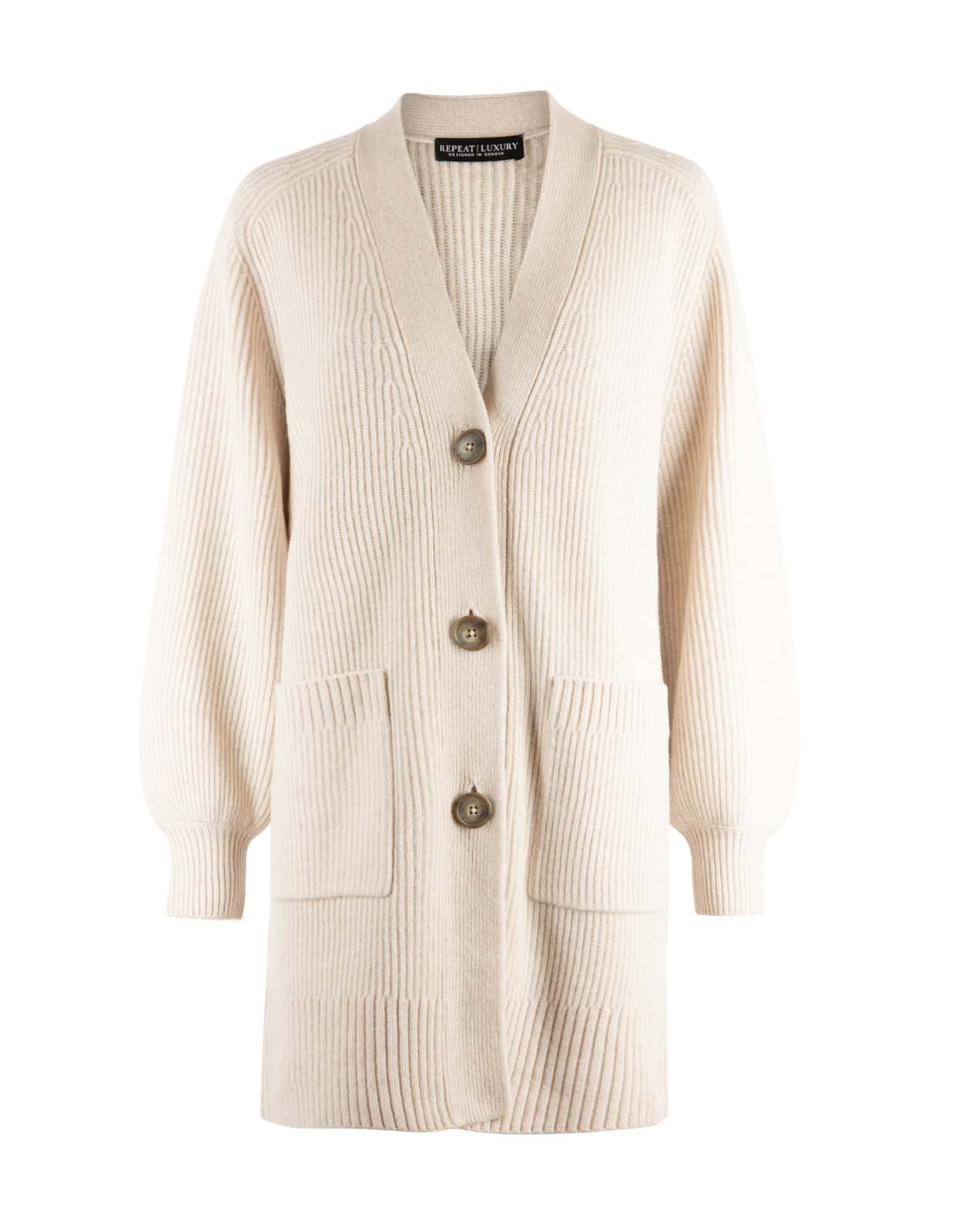 Cardigan Merinoull Ljusbeige
