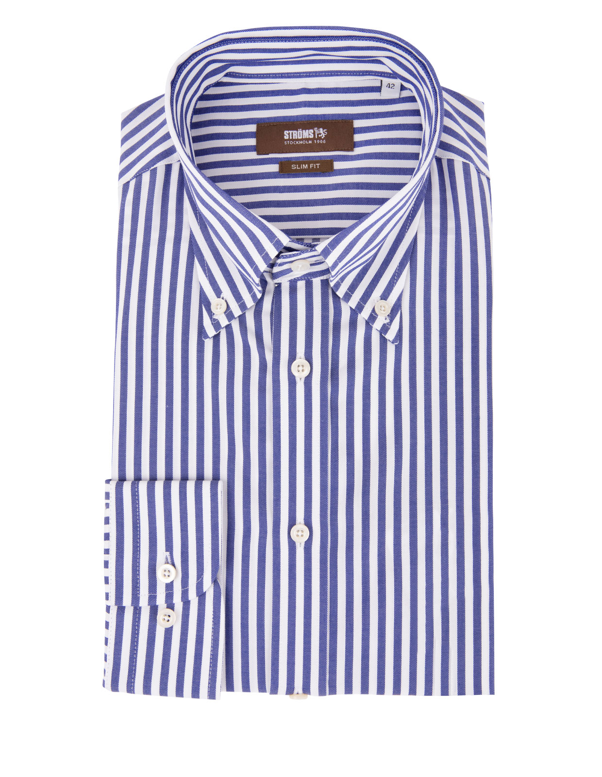 Slim Fit Button Down Cotton Shirt Stripe Blue/White Stl 42