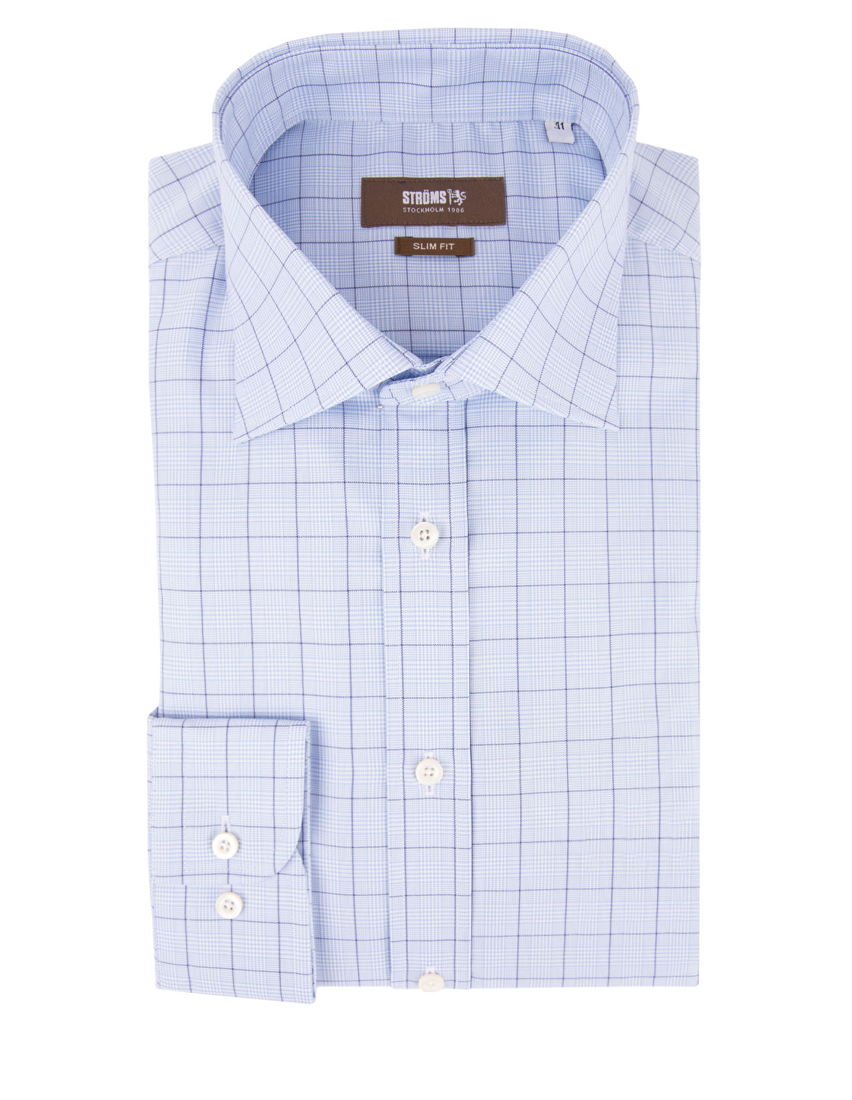 Slim Fit Cotton Shirt Glencheck Blue Stl 39
