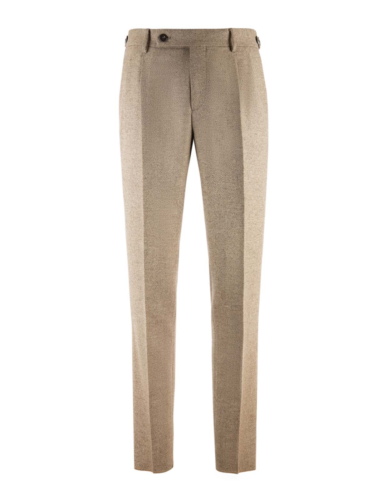 Retro Theca Frontveck Byxa Ull Fiskbensmönstrad Beige Retro Theca Frontveck Byxa Ull Fiskbensmönstrad Beige