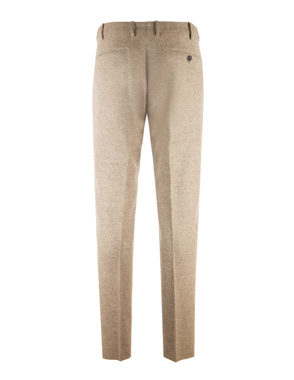 Retro Theca Frontveck Byxa Ull Fiskbensmönstrad Beige Retro Theca Frontveck Byxa Ull Fiskbensmönstrad Beige