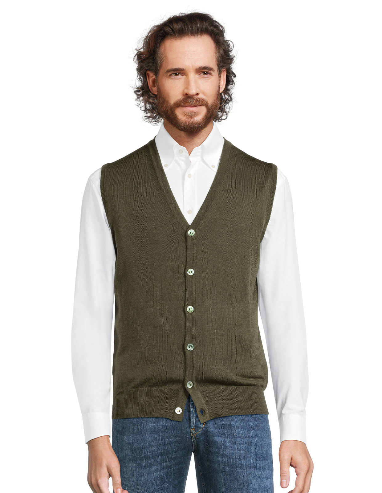 Väst Finstickad Merinoull Olive Green Väst Finstickad Merinoull Olive Green