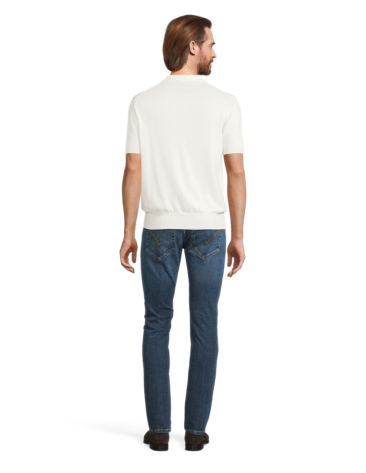 Open Polo Finstickad Bomull Benvit