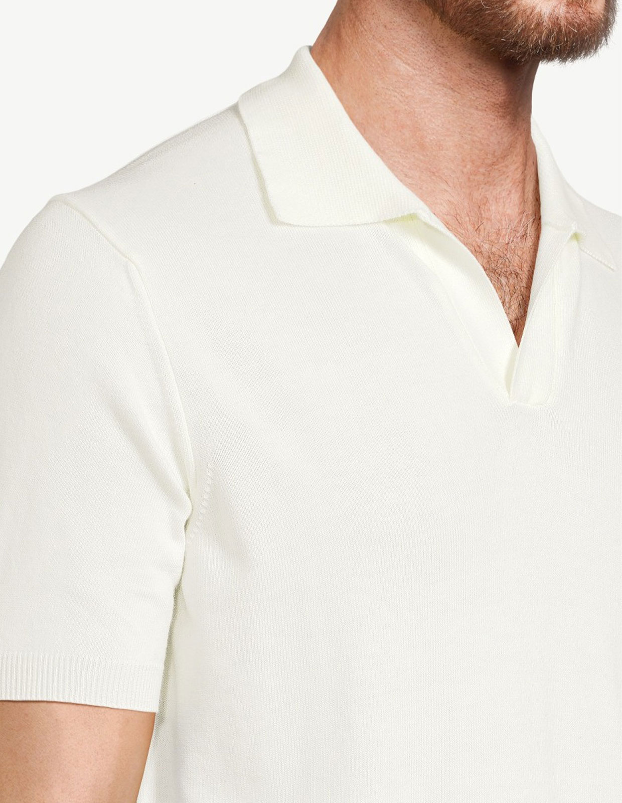 Open Polo Finstickad Bomull Benvit
