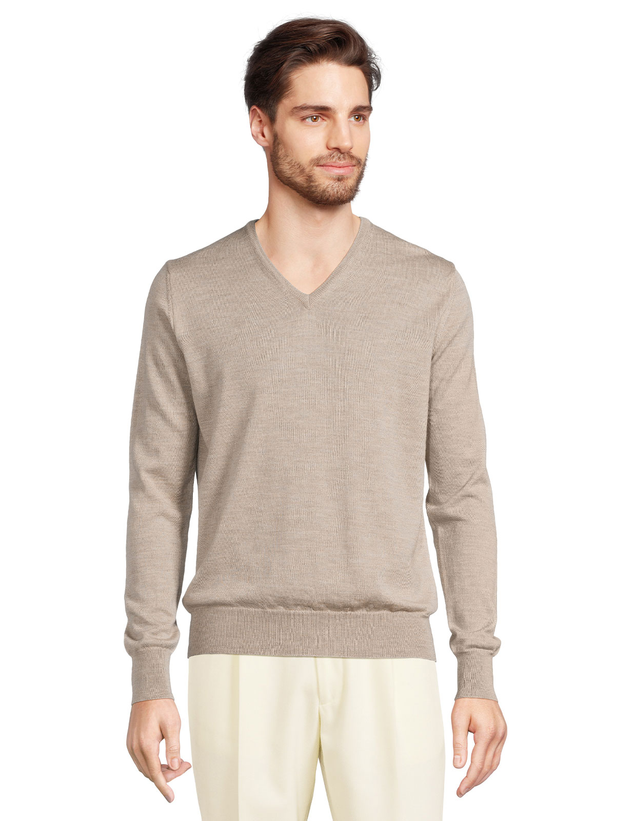Tröja V-ringad Merinoull Beige Tröja V-ringad Merinoull Beige