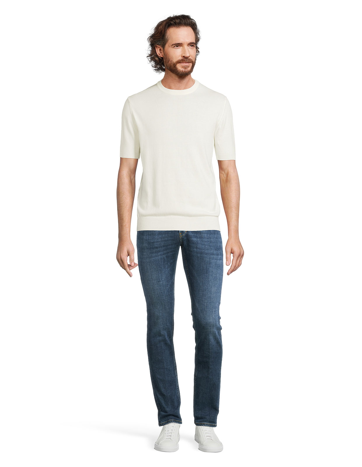 T-shirt Finstickad Bomull Benvit XXL