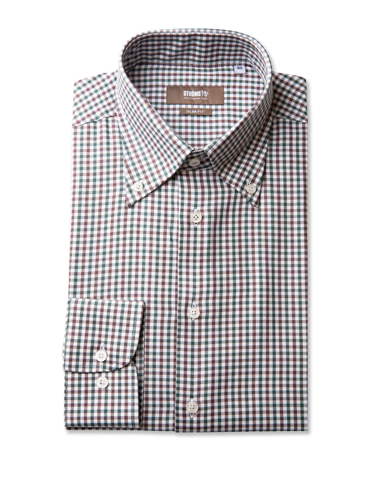 Slim Fit Skjorta Grön/Brun Stl 39