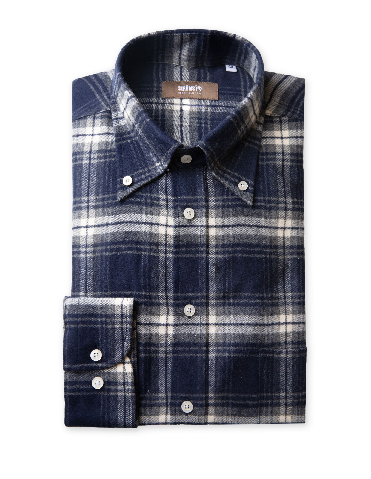 Slim Fit Skjorta Flanell Blå / Vit