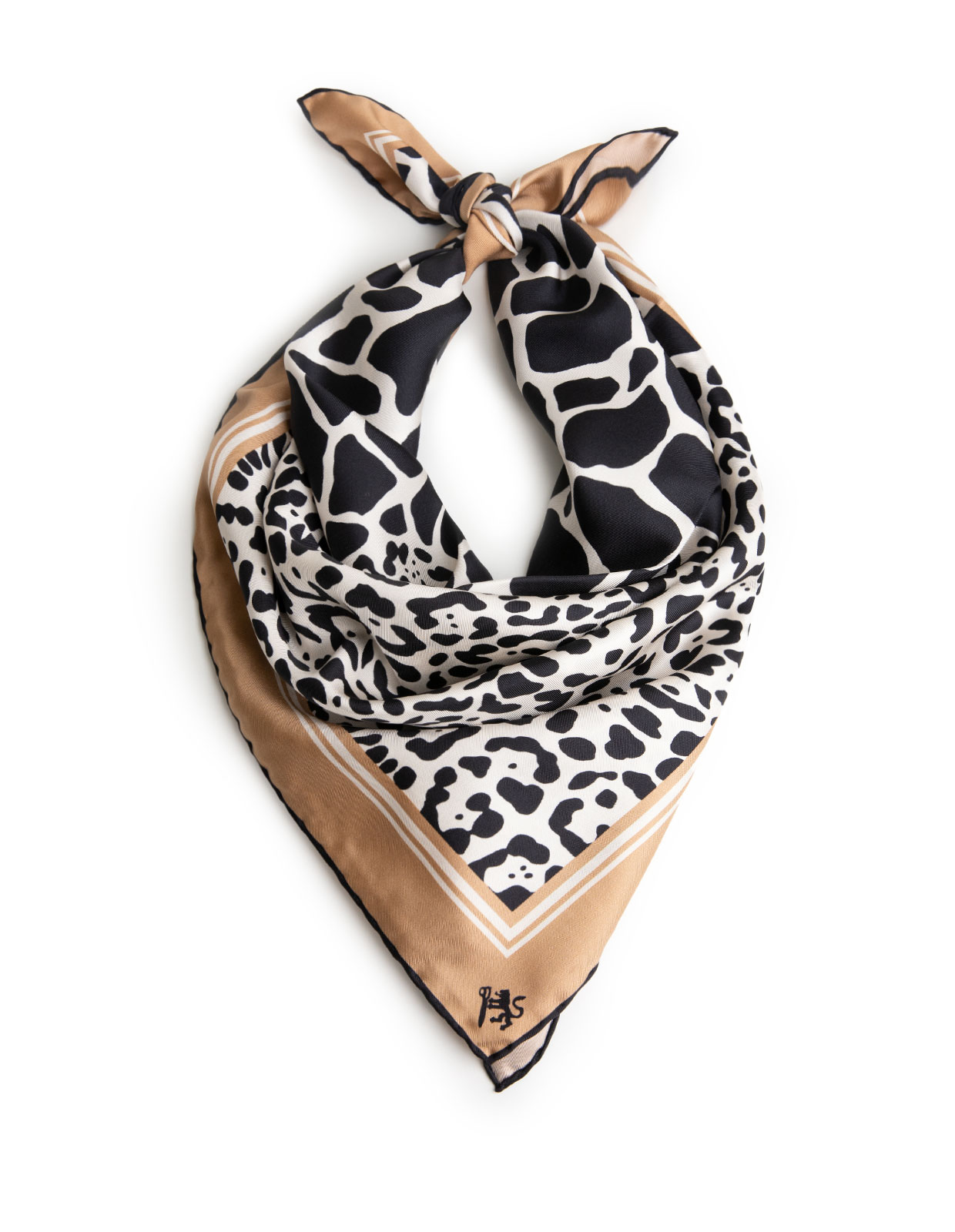 Scarf Siden Svart/Beige/ Benvit