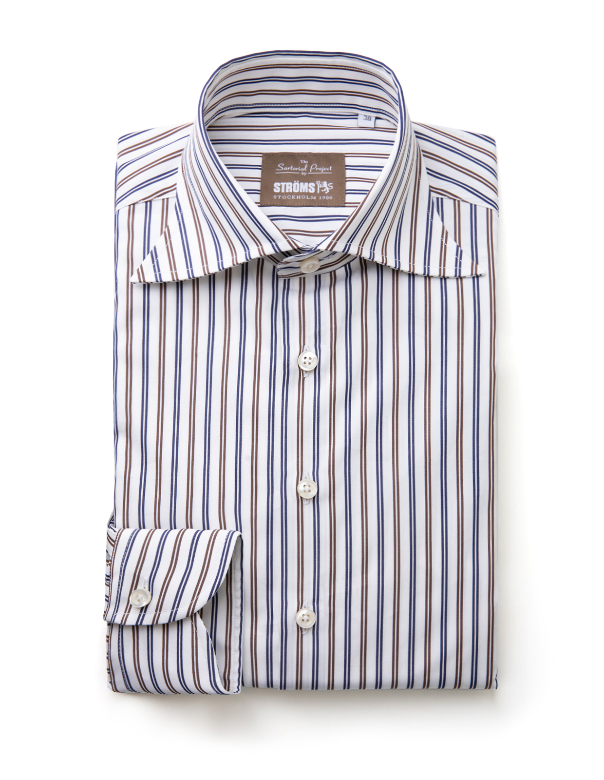 Sartorial Shirt Poplin Vit/Brun/Blå Stl 38