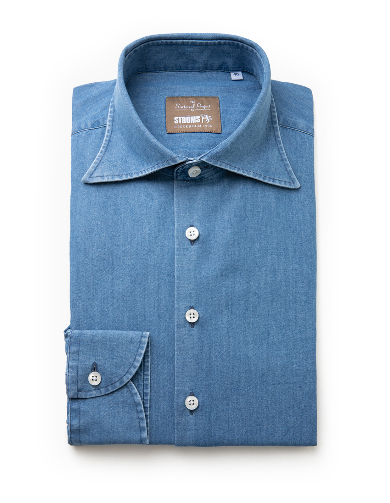 Sartorial Shirt Denim Tvättad Blå Stl 45