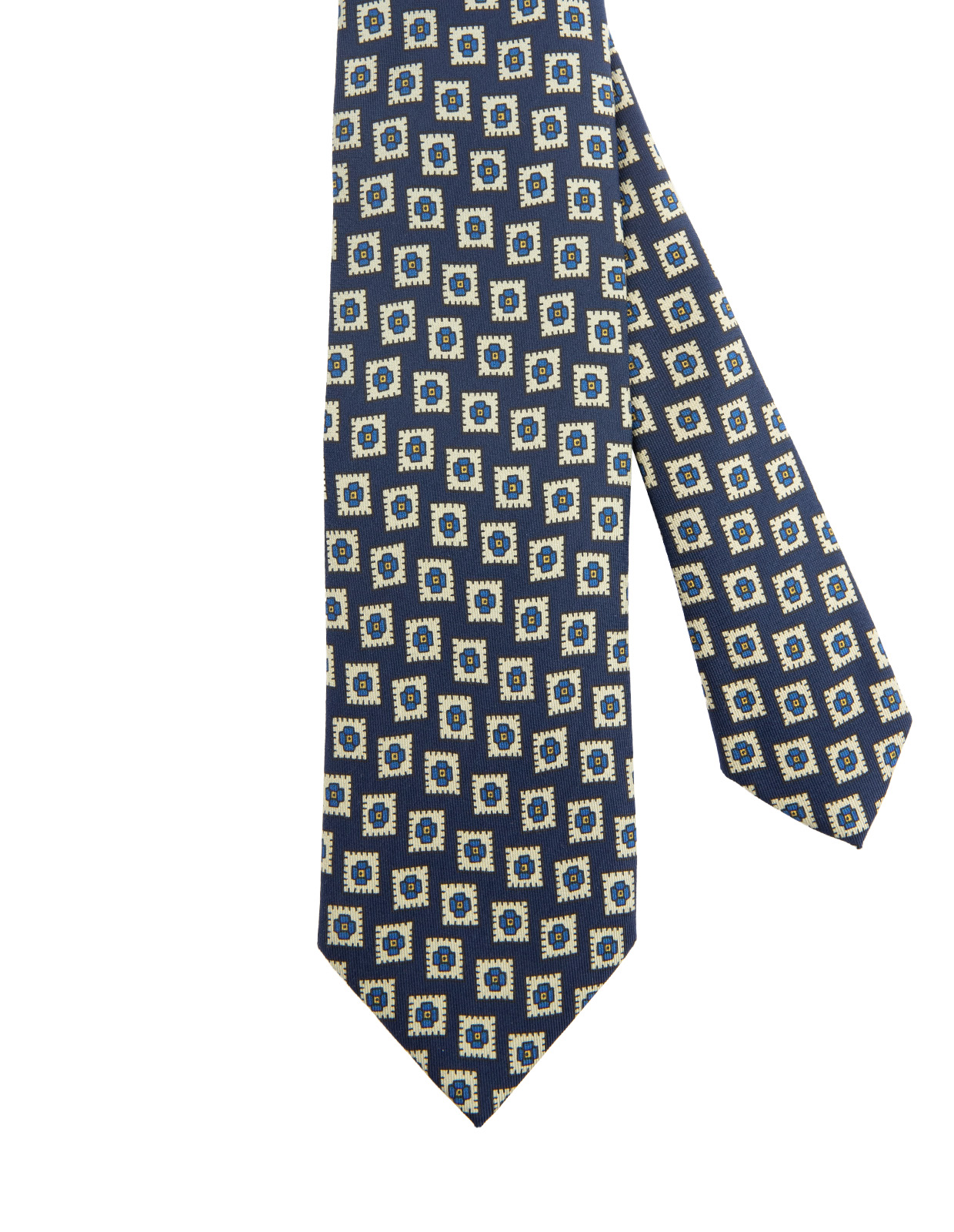 Classic Patterned Handmade Silk Tie Navy