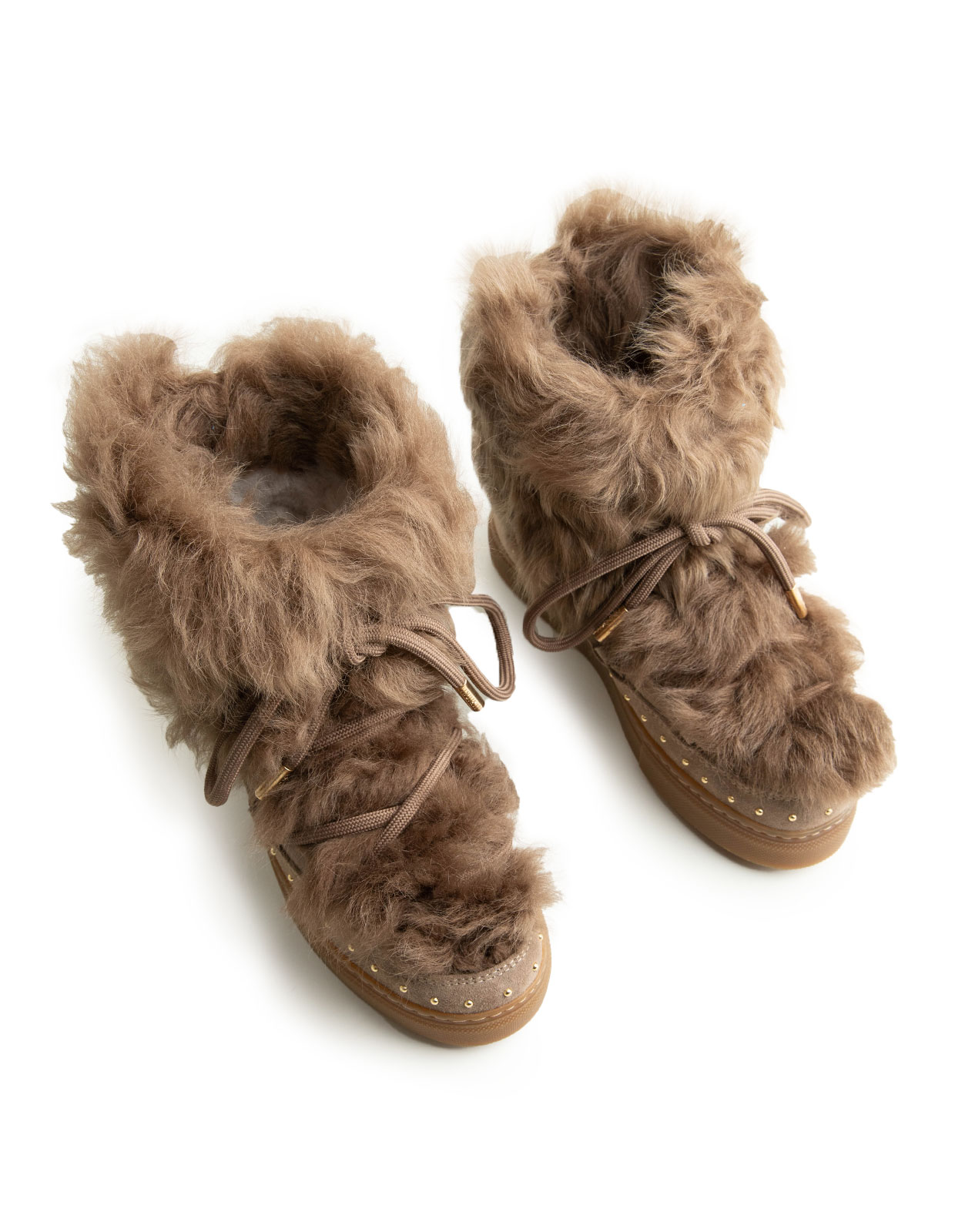 Long Curly Wedge Boots Beige