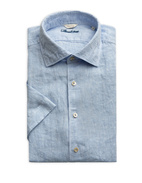 Fitted Body Kortärmsskjorta Linne Ljusblå XL