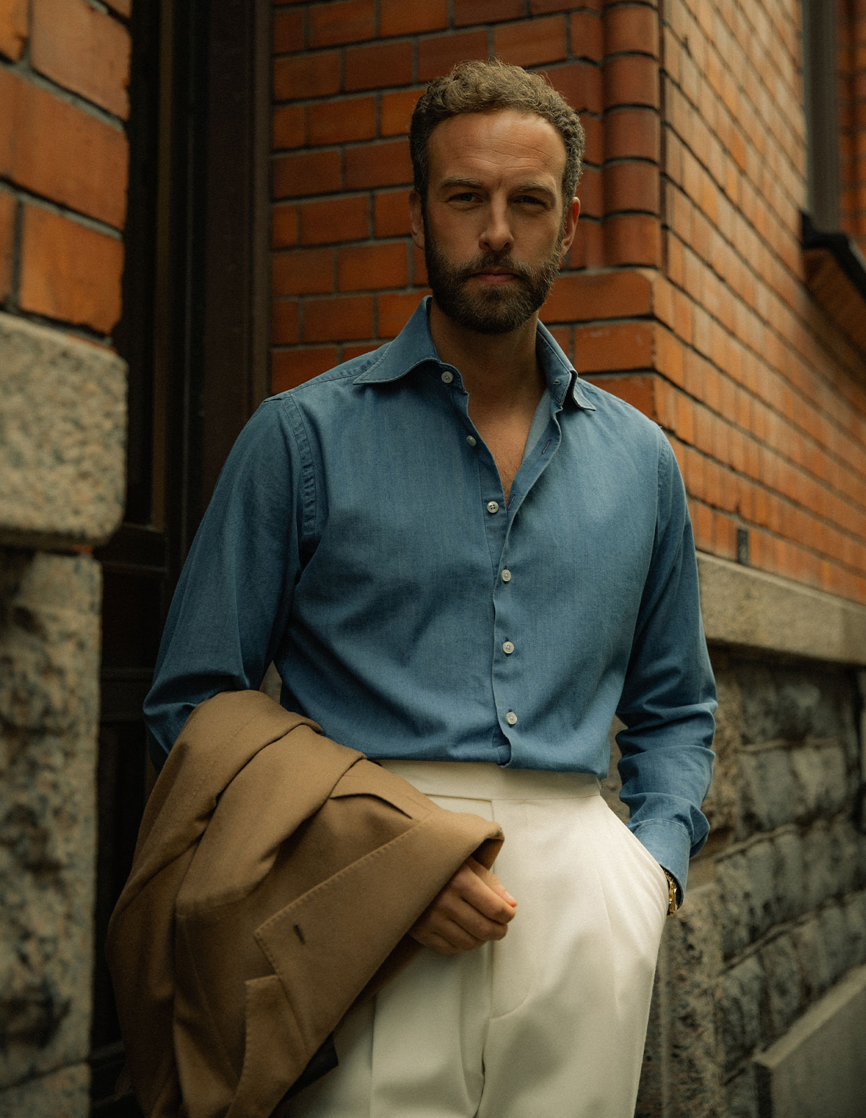 Sartorial Shirt Denim Tvättad Blå 45