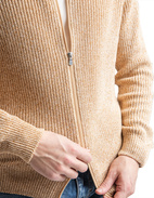 Full Zip Cardigan Bomull Melerad Beige