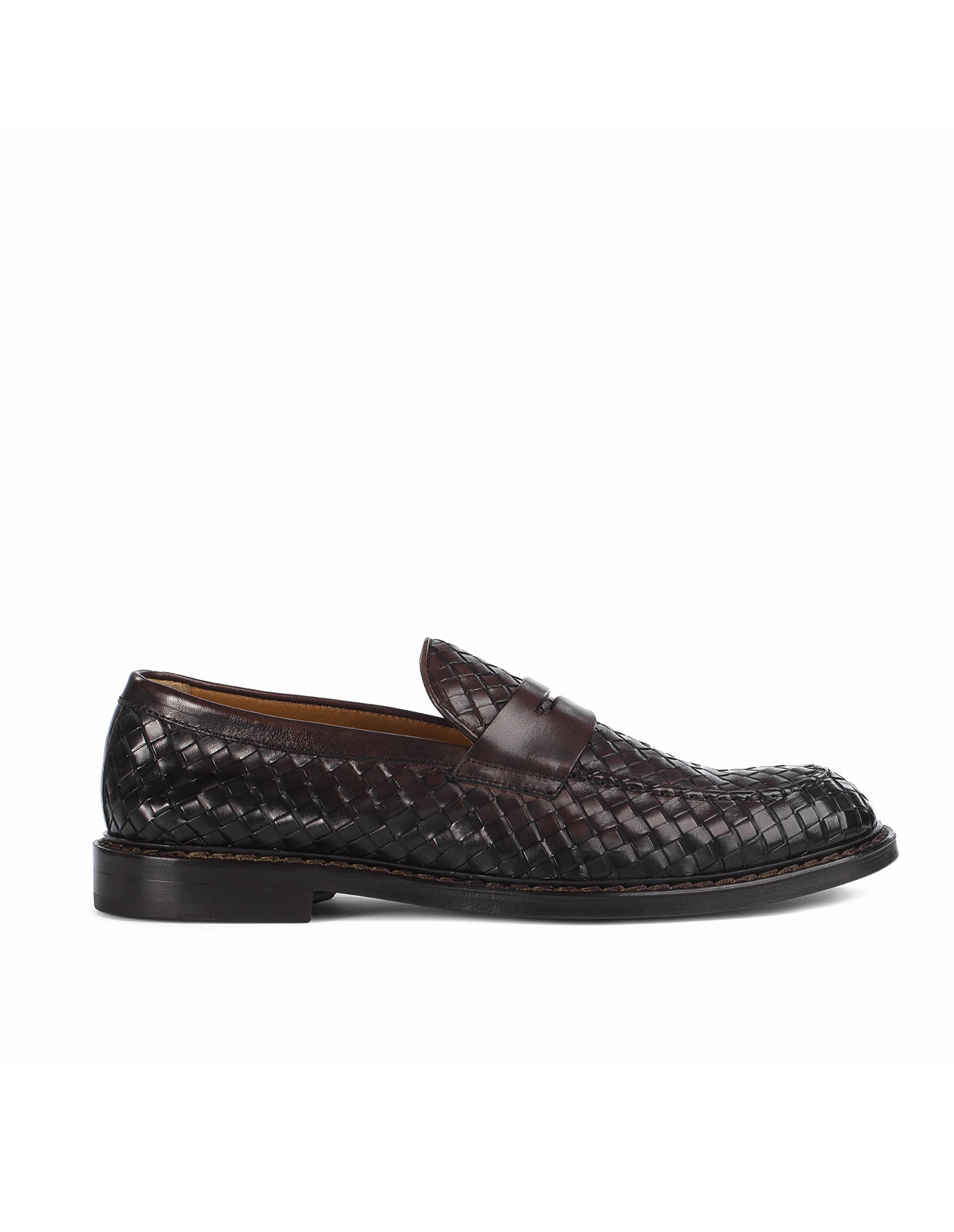 Penny Loafer läder Flätad Mörkbrun Stl 42