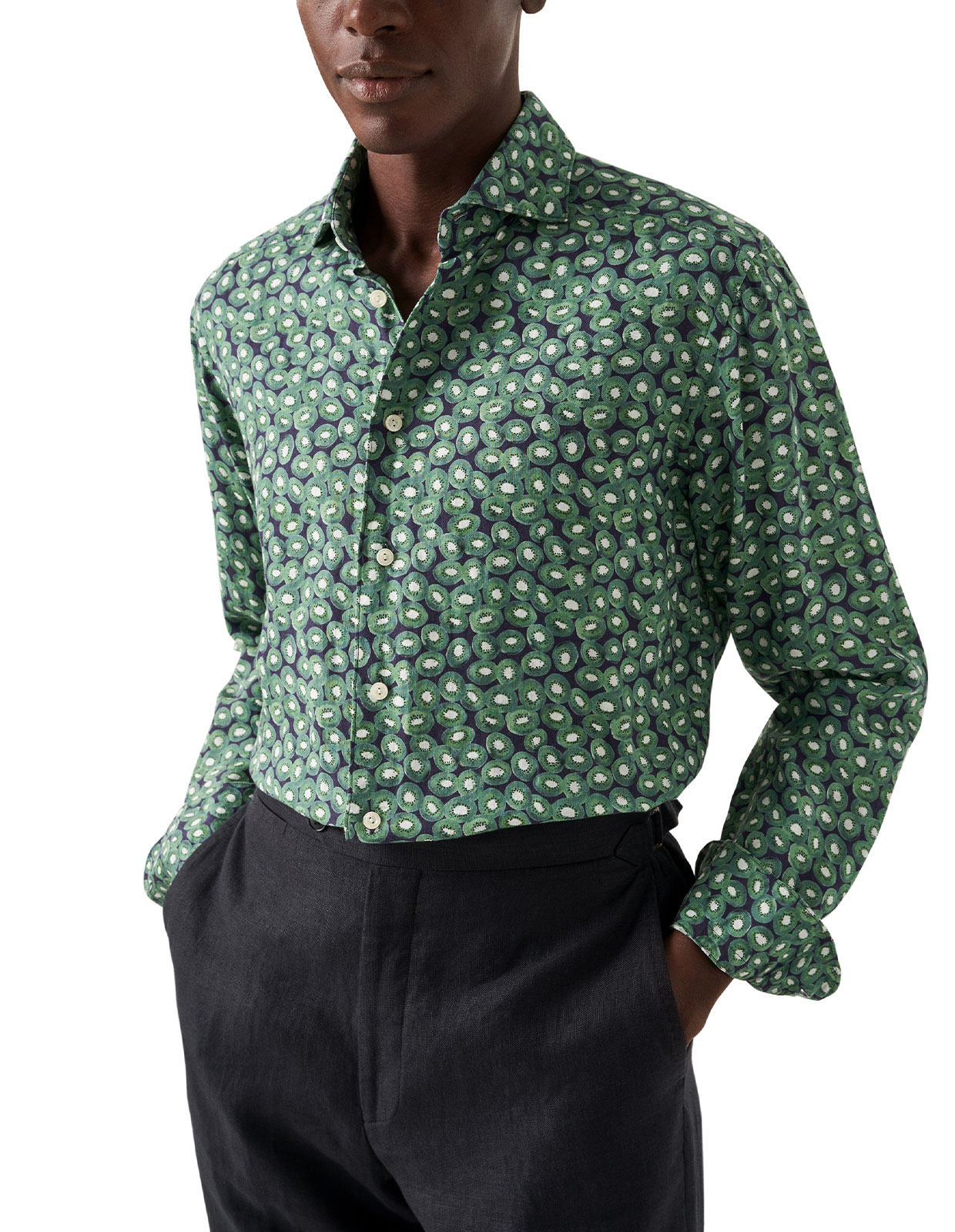 Slim Fit Skjorta Linne Grön