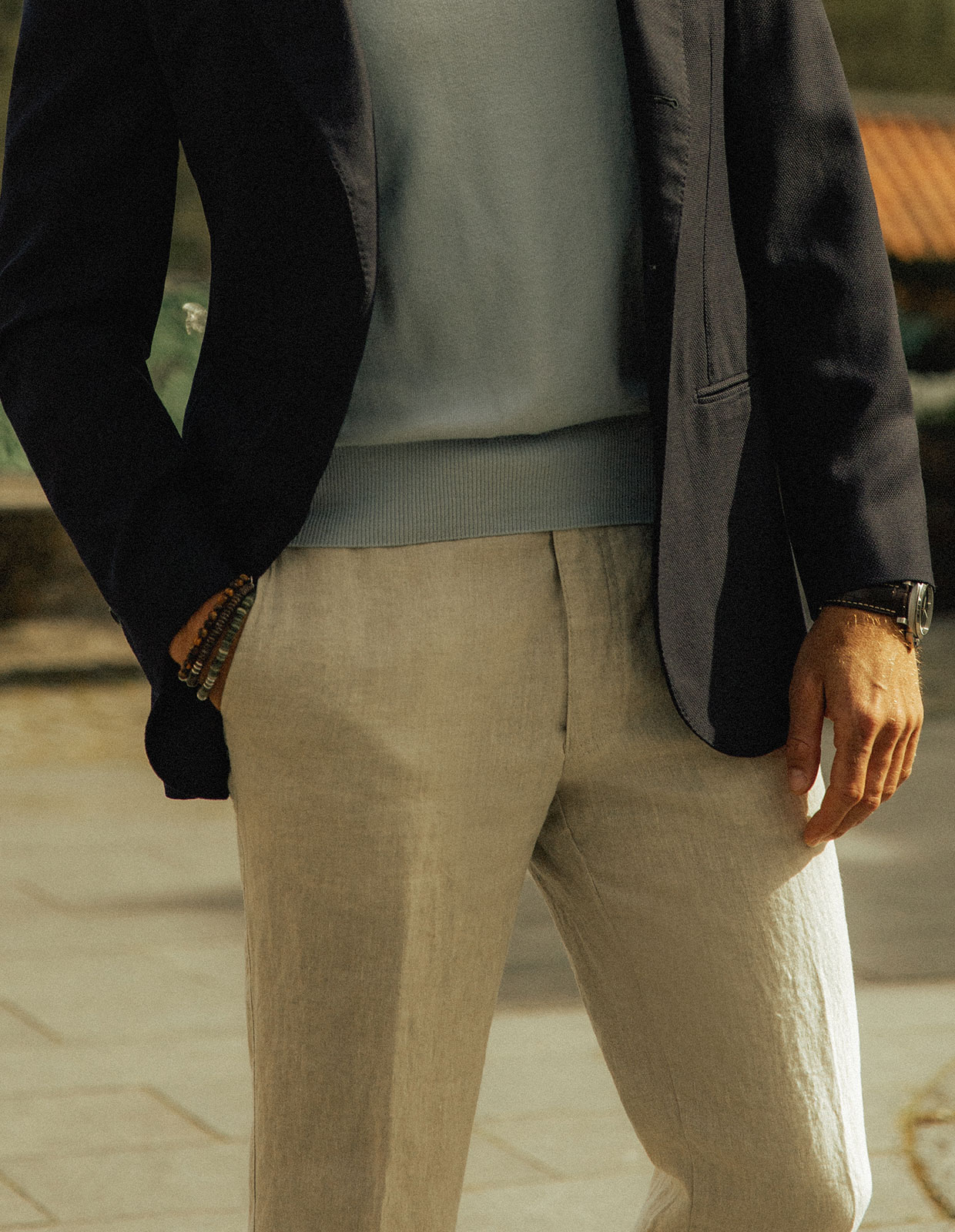 Chinos Linne Ljusbeige 96