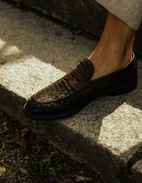 Penny Loafer läder Flätad Mörkbrun 44.5