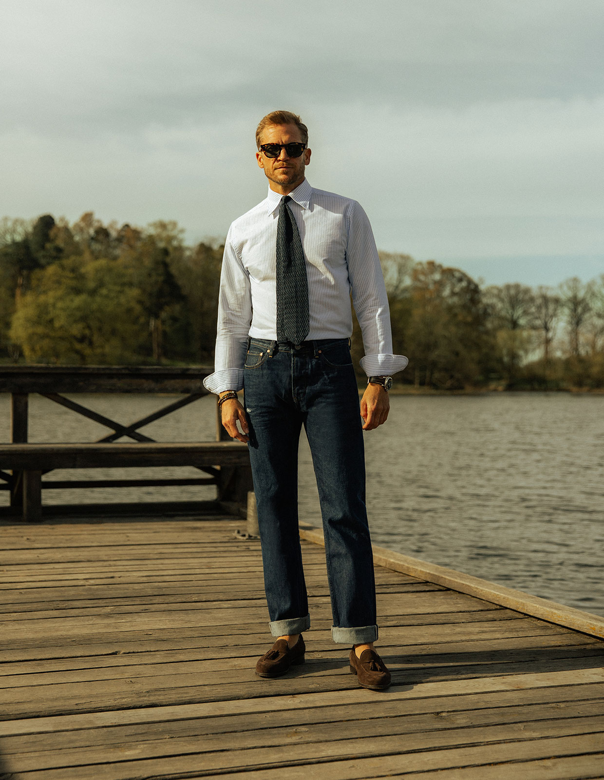 Slim Fit Oxford Skjorta Blå/Vit Randig Stl 44