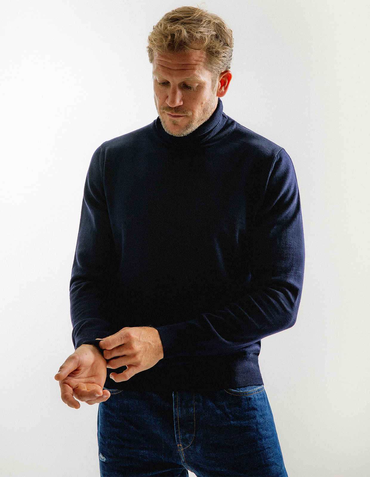 Roll Neck Merino Navy Stl 3XL