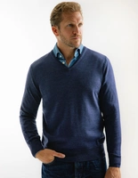 Tröja V-ringad Merinoull Blå