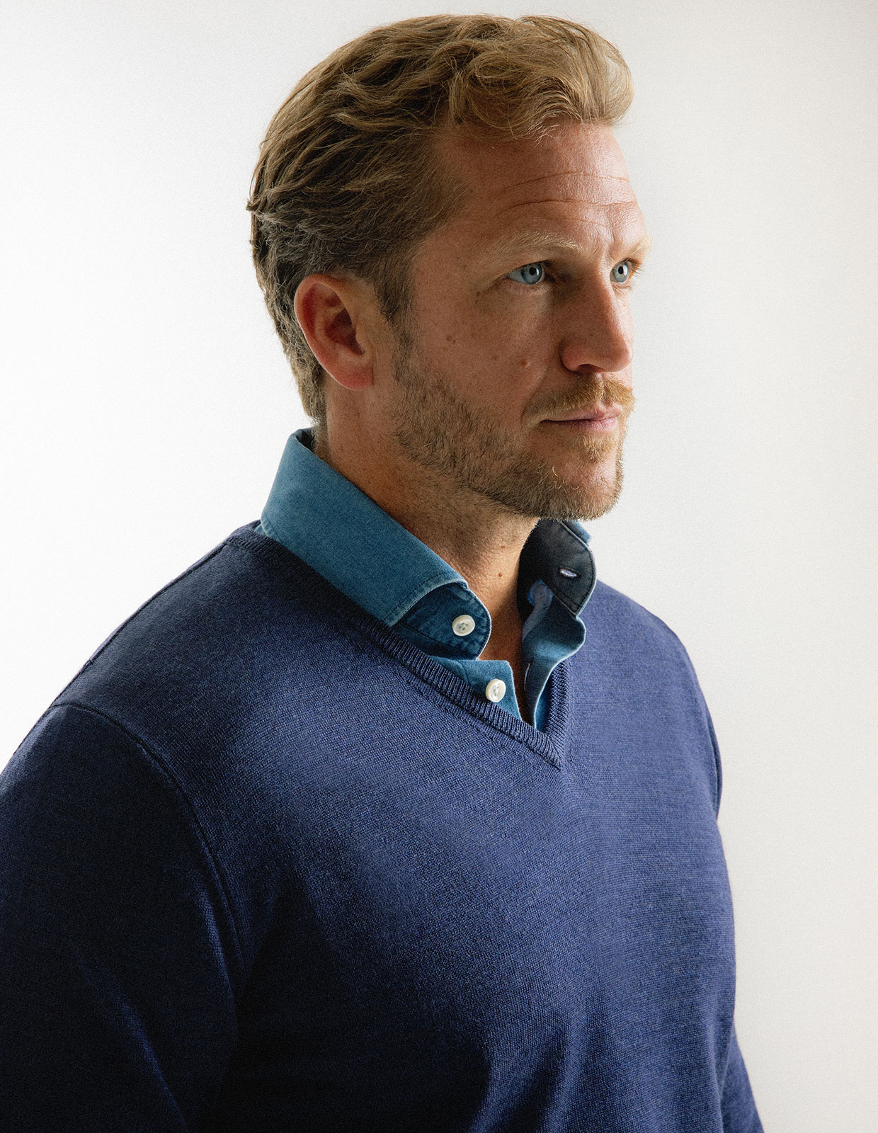 Tröja V-ringad Merinoull Blå