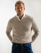 Tröja V-ringad Merinoull Beige XXL