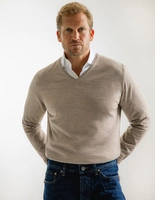 Tröja V-ringad Merinoull Beige