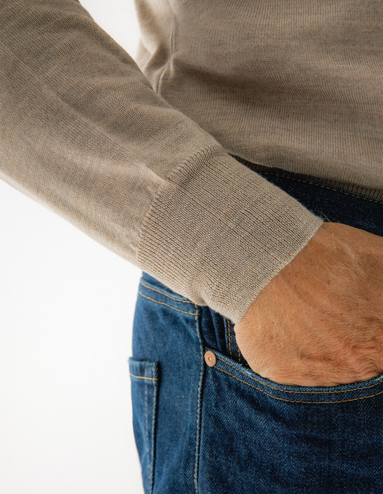 Tröja V-ringad Merinoull Beige XXL