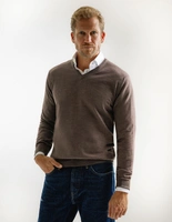 Tröja V-ringad Merinoull Ljusbrun