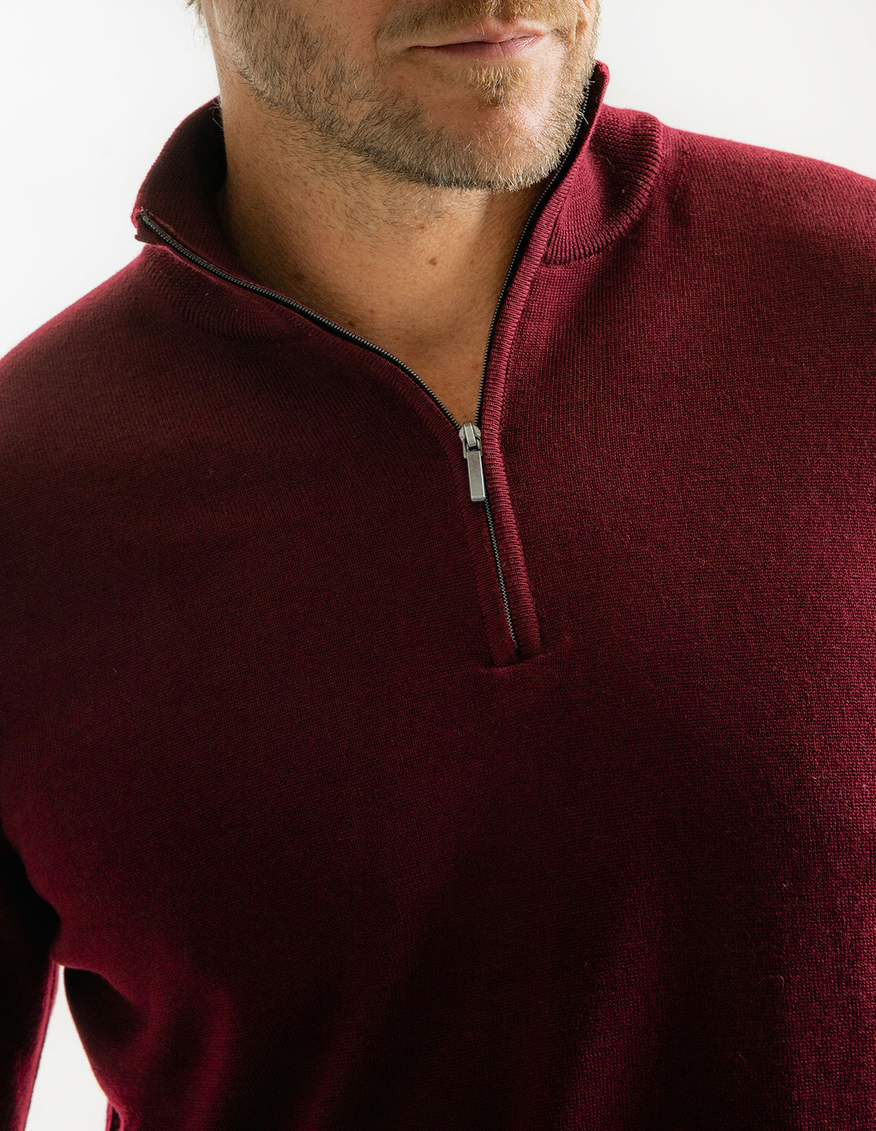 Half Zip Tröja Merinoull Vinröd