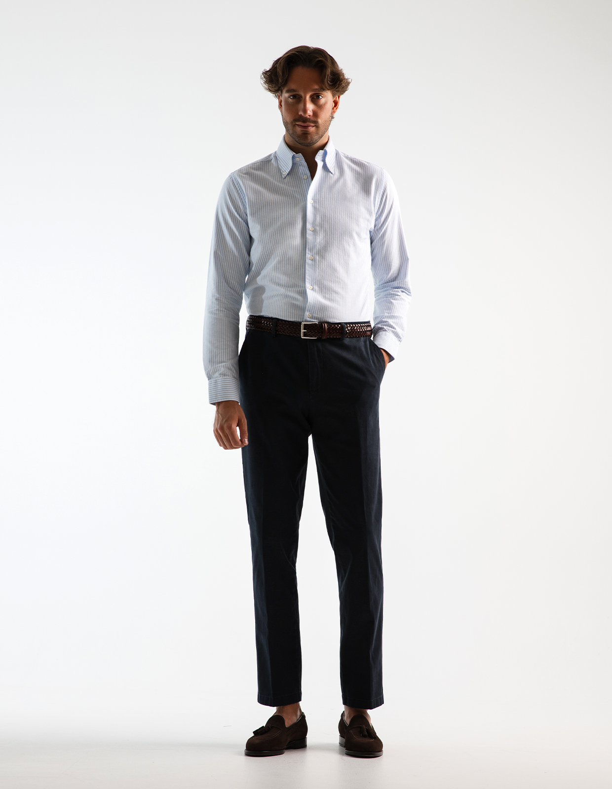 Slim Fit Oxford Skjorta Blå/Vit Randig Stl 43